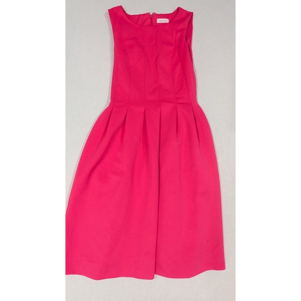 Calvin Klein Fit Flare Dress Womens 6 Pink Excellent Sleeveless Pleated Cocktail